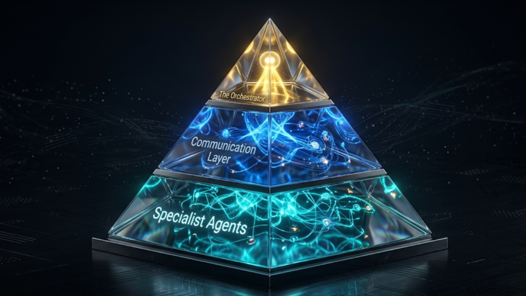 The three-layered orchestration stack for multi-agent AI systems.