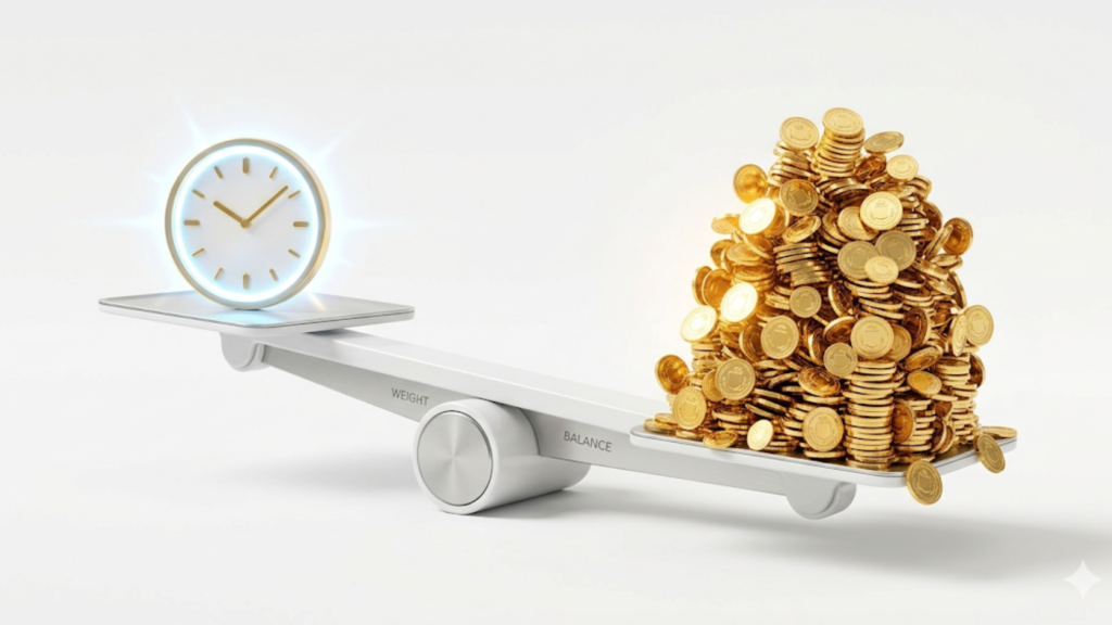 A scale showing how saving time through AI results in high monetary value.