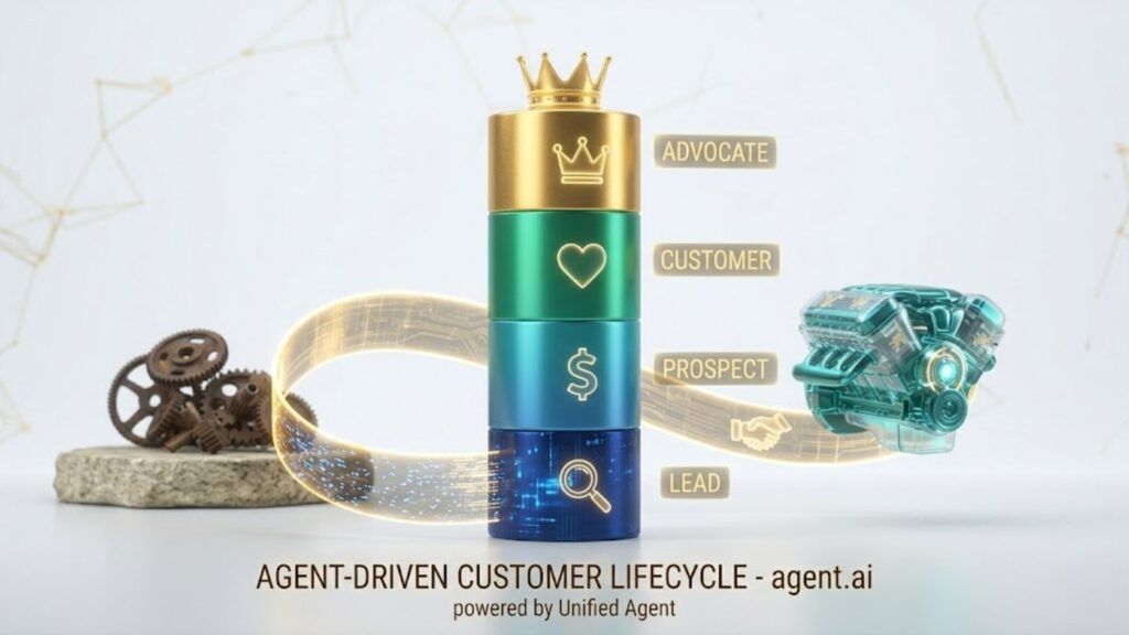 A vertical lifecycle chart showing the stages of a Lead-to-Legacy customer journey.
