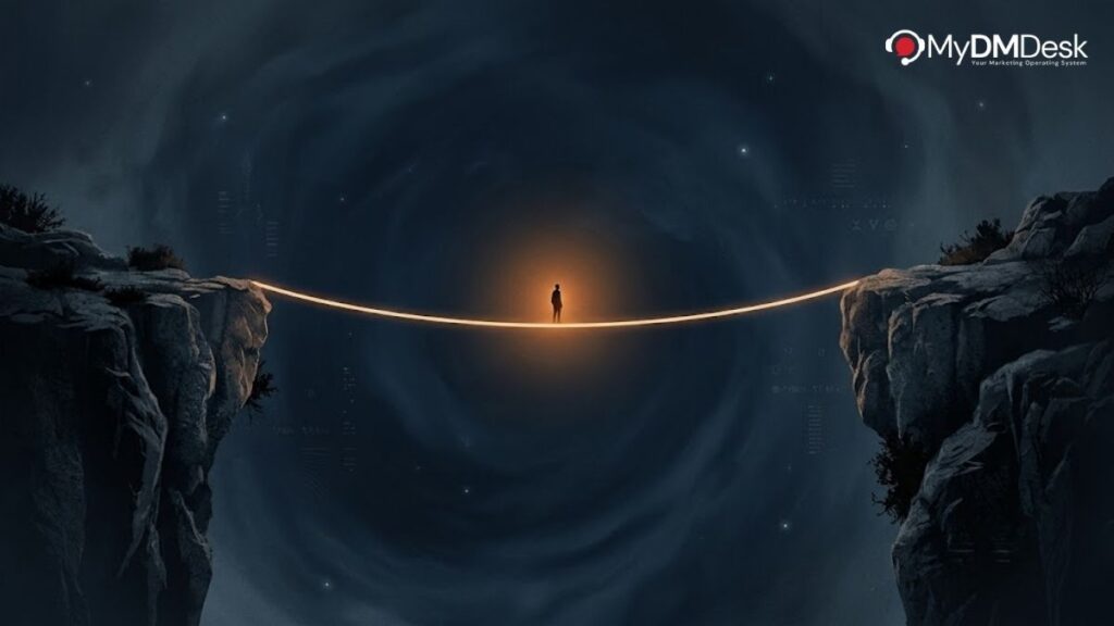 Illustration symbolizing a fractional AI leader bridging business strategy and technical execution